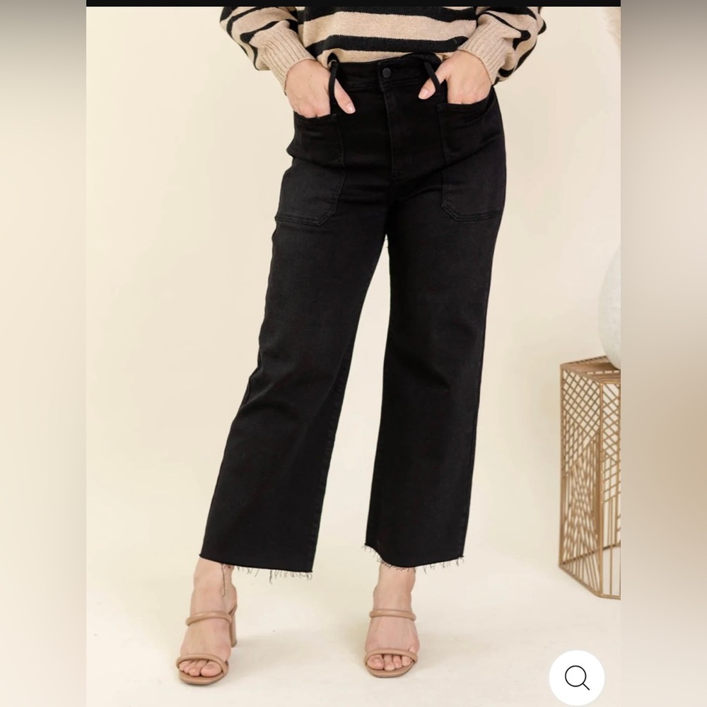 Just Black Denim Washed Out Black Utility High Rise Wide Leg, Size 28